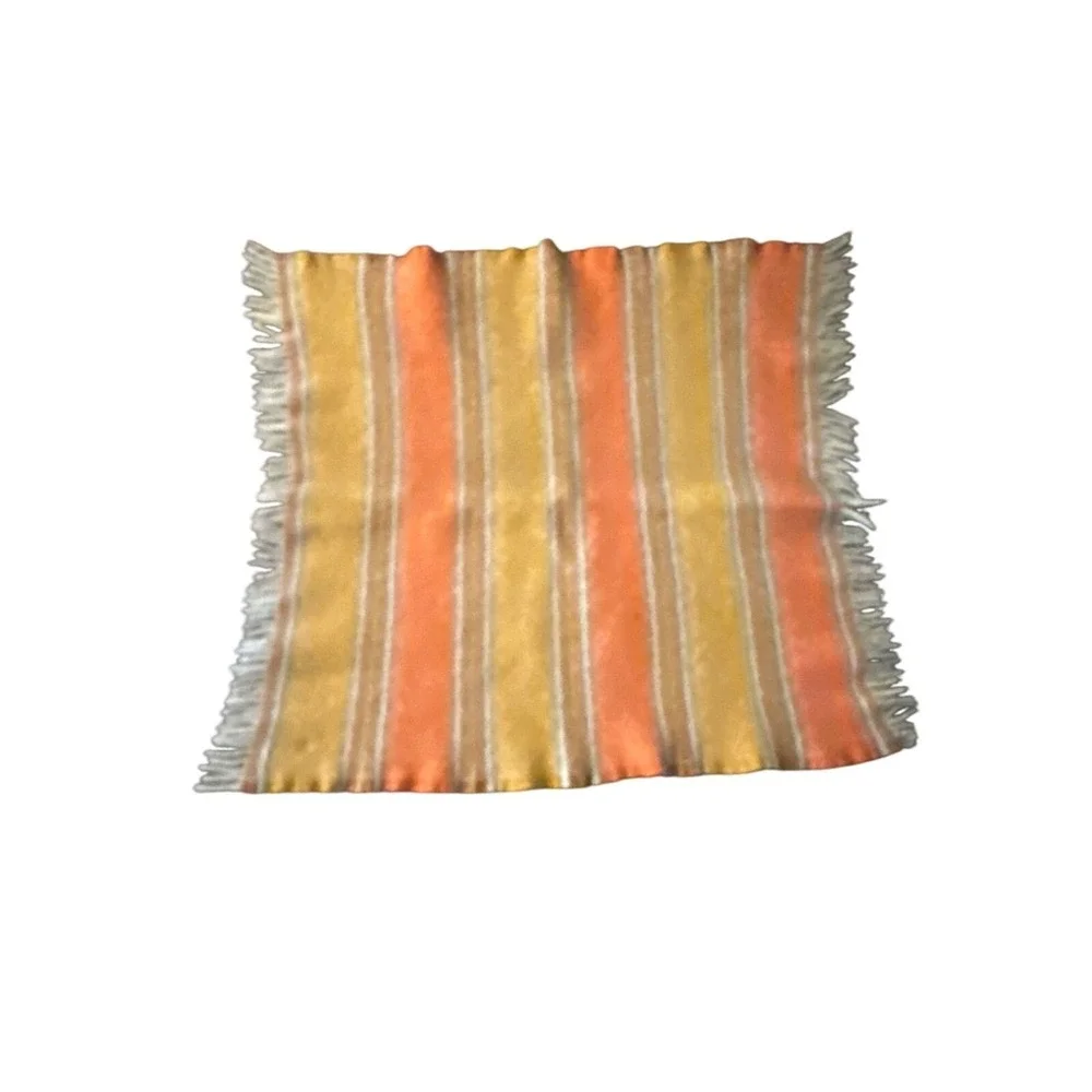 Faribault 100% Wool Lap Throw Blanket Yellow & Orange Stripes Fringe 37 x‎ 31